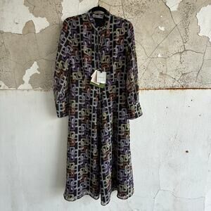 Marella Dress Long Sleeve Midi Geo Print Black Multicolor Office Dinner NWT 4
